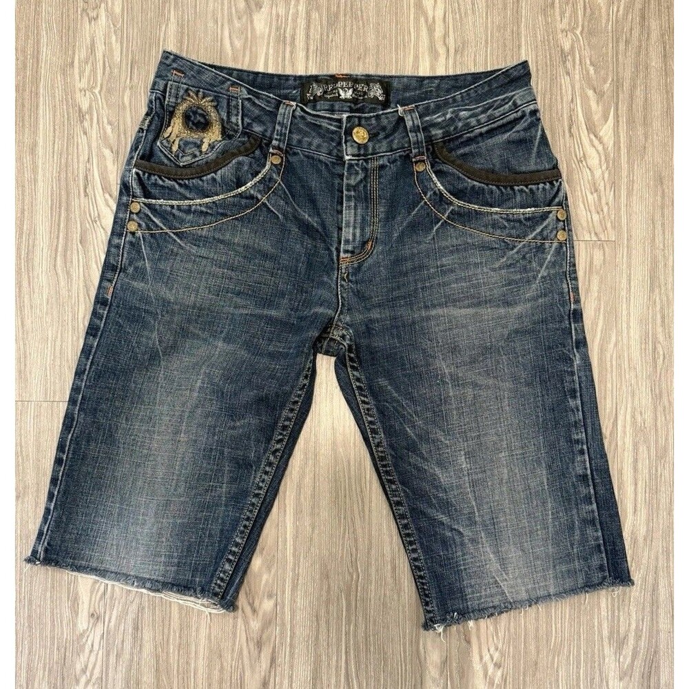 Vintage DENIM RED PEPPER Straight  Custom Cut Distressed Shorts "INDIAN" Size 33